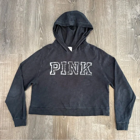 Victoria's Secret Campus Crop Hoodie Black Small - Picture 2 of 5